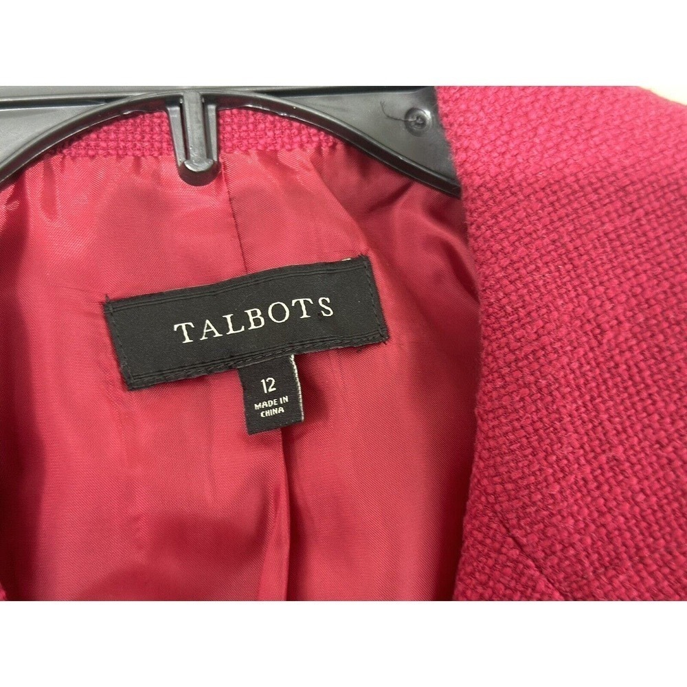Talbots Sz 10 Blazer Red Tweed BOne Button Cotton Classic Office Career Magenta﻿ - Picture 4 of 9